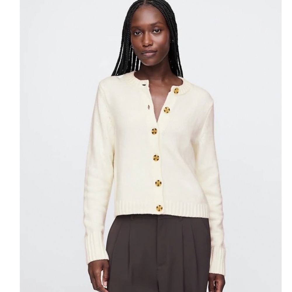 Gap Cashsoft Crew Ivory Frost Cardigan Sweater XS
